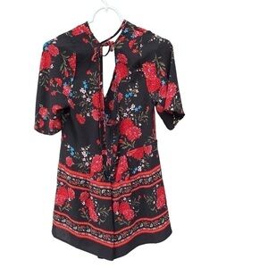 Trixxi Ladies Red And Black One Piece Floral Romper Boho Summer Festival Party M